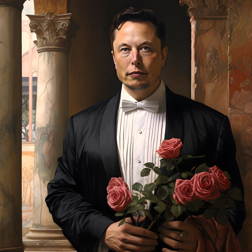 Elon Musk - Renaissance Portrait - HappyHugPixels Leinwandportrait in verschiedenen Größen, als KI generiertes Renaissancebild berühmter Persönlichkeiten