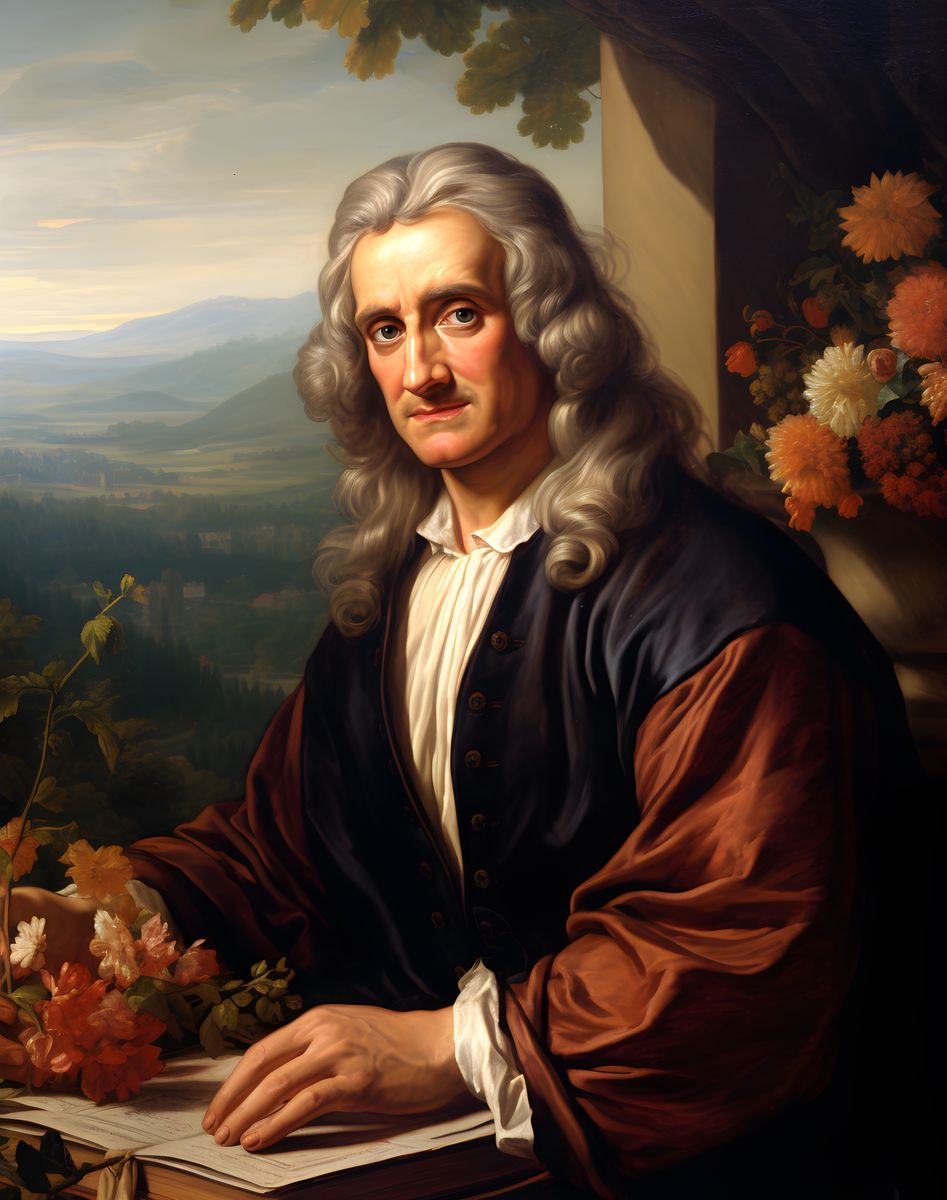 Isaac Newton Portrait Leinwand - Renaissance KI Bild - Poster bei HappyHugPixels