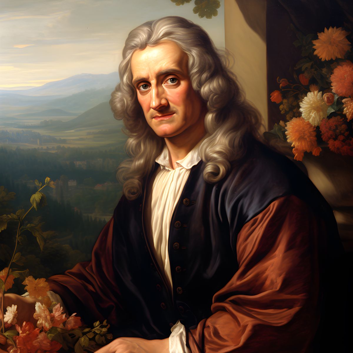 Isaac Newton Portrait Leinwand - Renaissance KI Bild - Poster bei HappyHugPixels