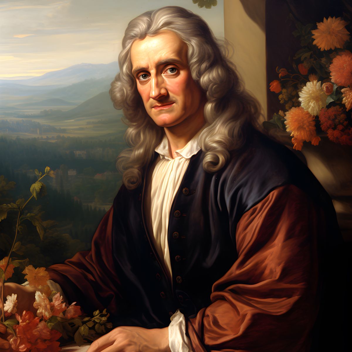 Isaac Newton Portrait Leinwand - Renaissance KI Bild - Poster bei HappyHugPixels