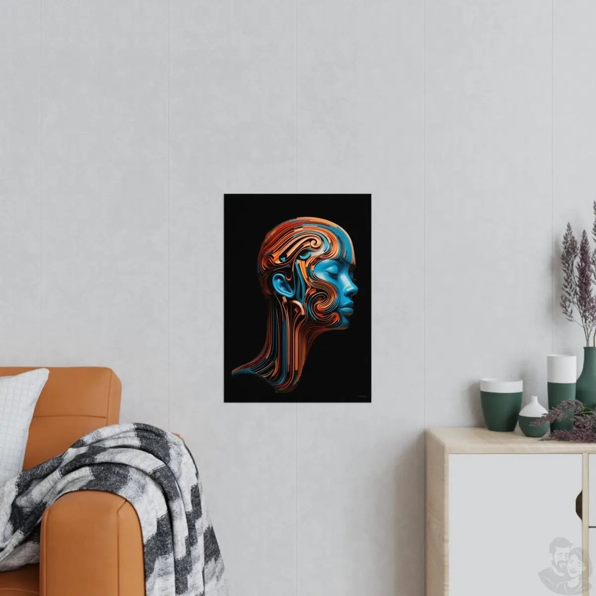 Blaues Gesicht Kunst Poster - Elegantes Kunstwerk als KI Bild - Poster bei HappyHugPixels