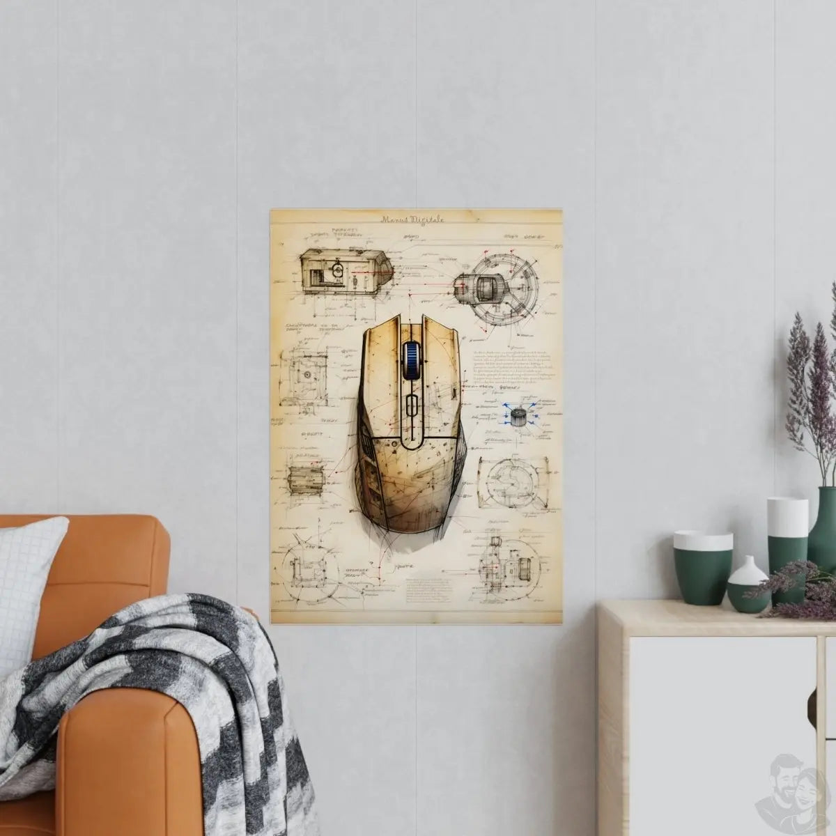 Computermaus daVinci Poster : 'Manus Digitale' – KI Illustration - Poster bei HappyHugPixels