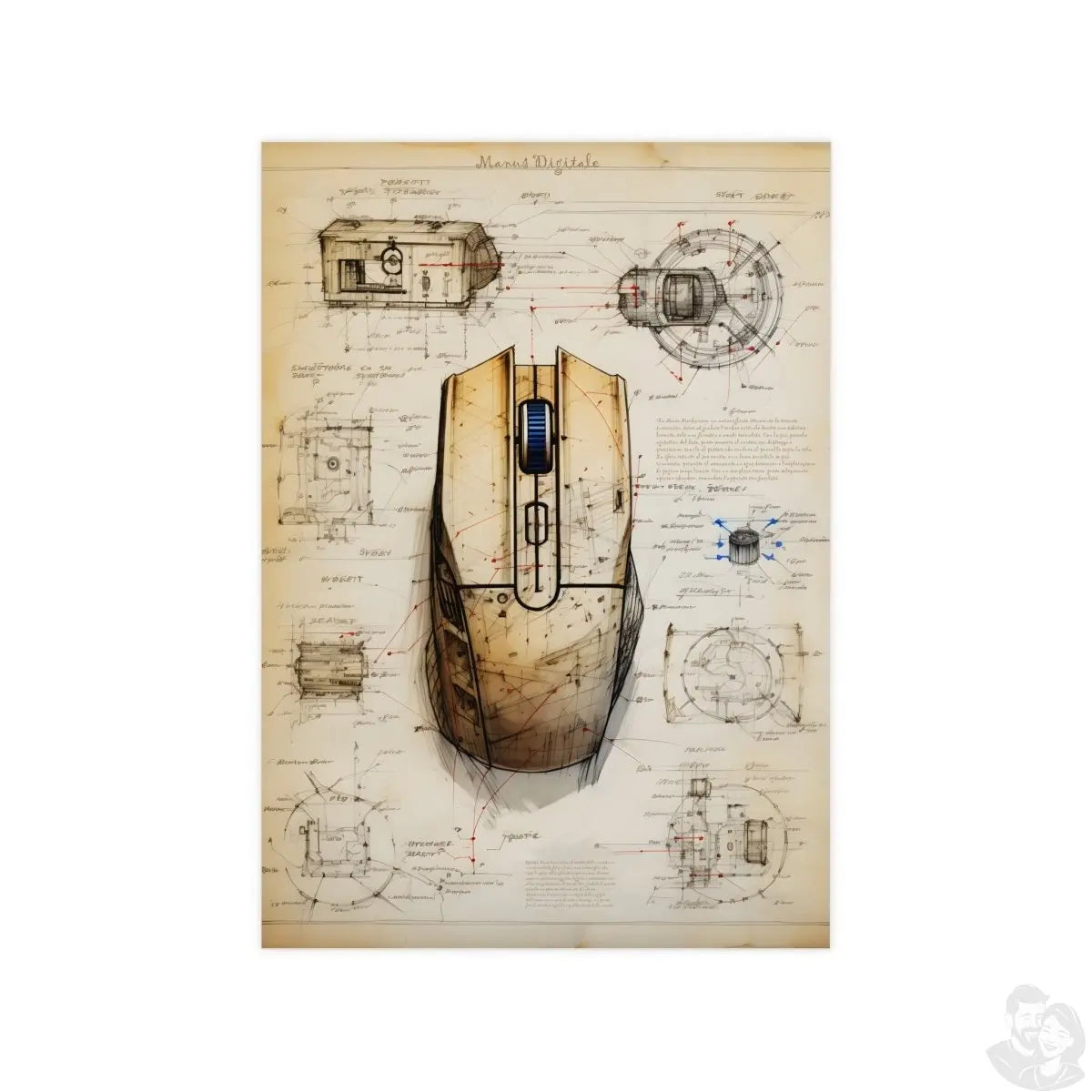 Computermaus daVinci Poster : 'Manus Digitale' – KI Illustration - Poster bei HappyHugPixels