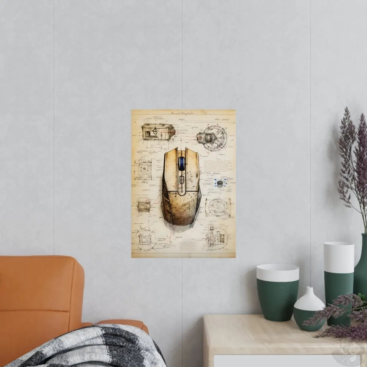 Computermaus daVinci Poster : 'Manus Digitale' – KI Illustration - Poster bei HappyHugPixels