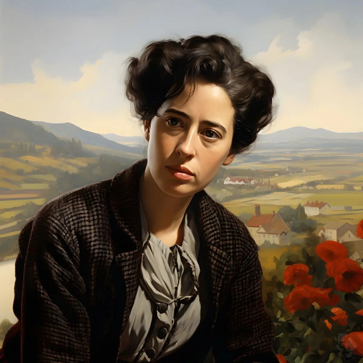 Hannah Arendt Portrait Leinwand - Renaissance KI Illustration - Prints bei HappyHugPixels
