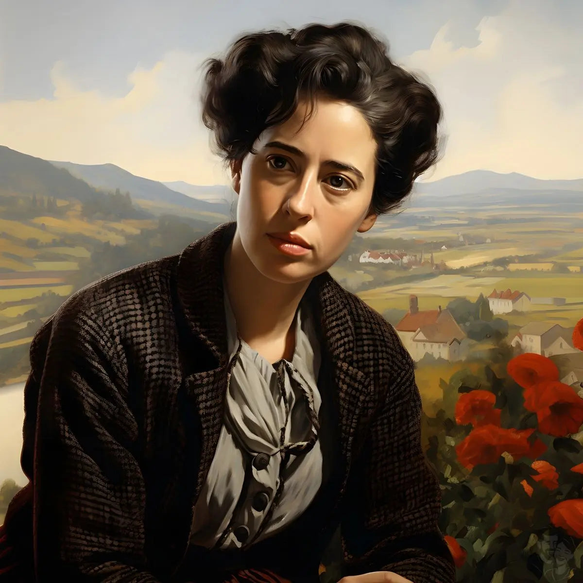 Hannah Arendt Portrait Leinwand - Renaissance KI Illustration - Prints bei HappyHugPixels