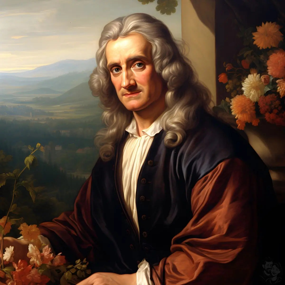 Isaac Newton Portrait Leinwand - Renaissance KI Bild - Poster bei HappyHugPixels