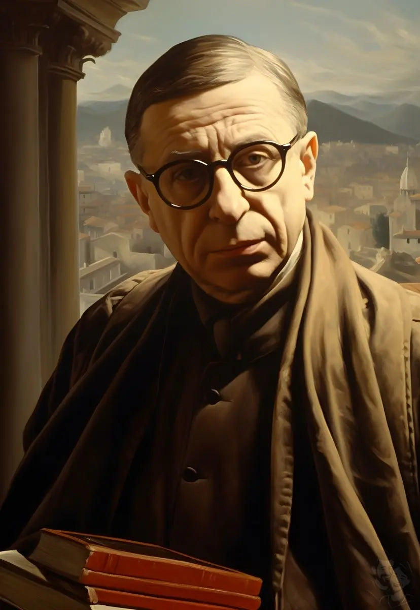 Jean - Paul Sartre Portrait Leinwand - Renaissance KI Bild - Prints bei HappyHugPixels