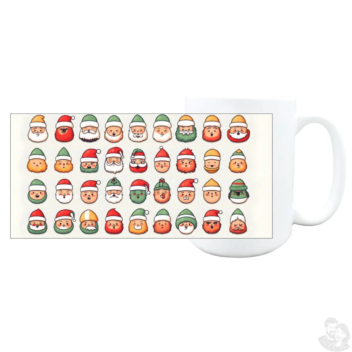 Kleine Santa Claus Gesichter Große Weiße Tasse – 450ml – Festliches Design – Spülmaschinenfest - bei HappyHugPixels