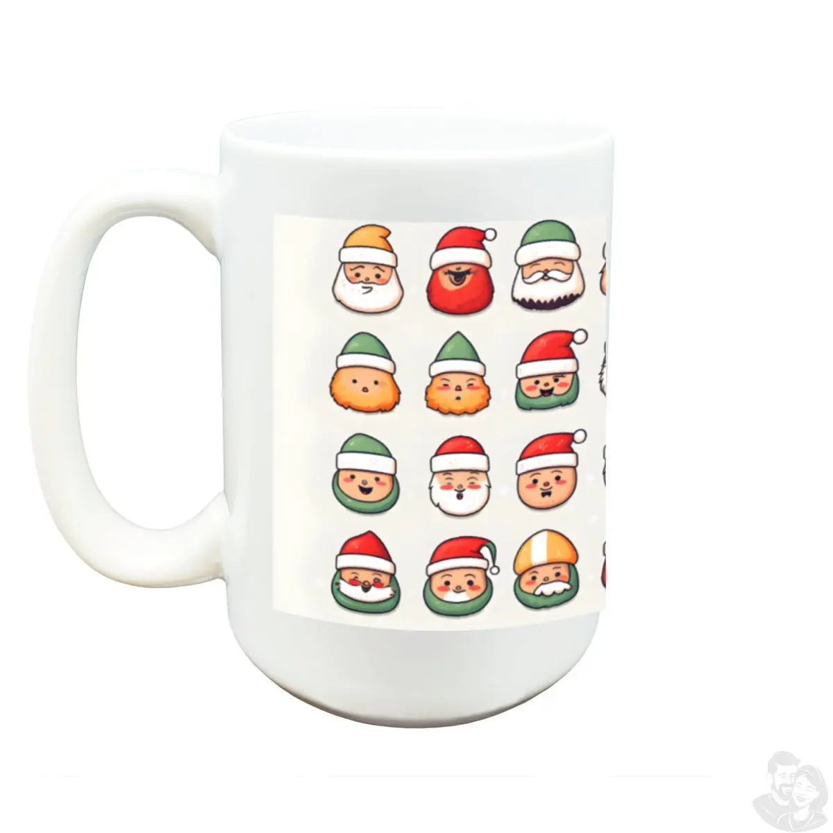 Kleine Santa Claus Gesichter Große Weiße Tasse – 450ml – Festliches Design – Spülmaschinenfest - bei HappyHugPixels