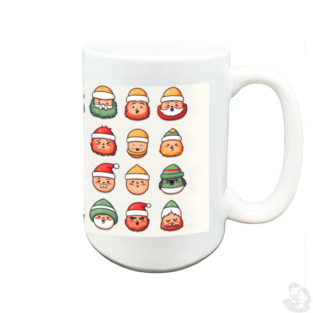 Kleine Santa Claus Gesichter Große Weiße Tasse – 450ml – Festliches Design – Spülmaschinenfest - bei HappyHugPixels