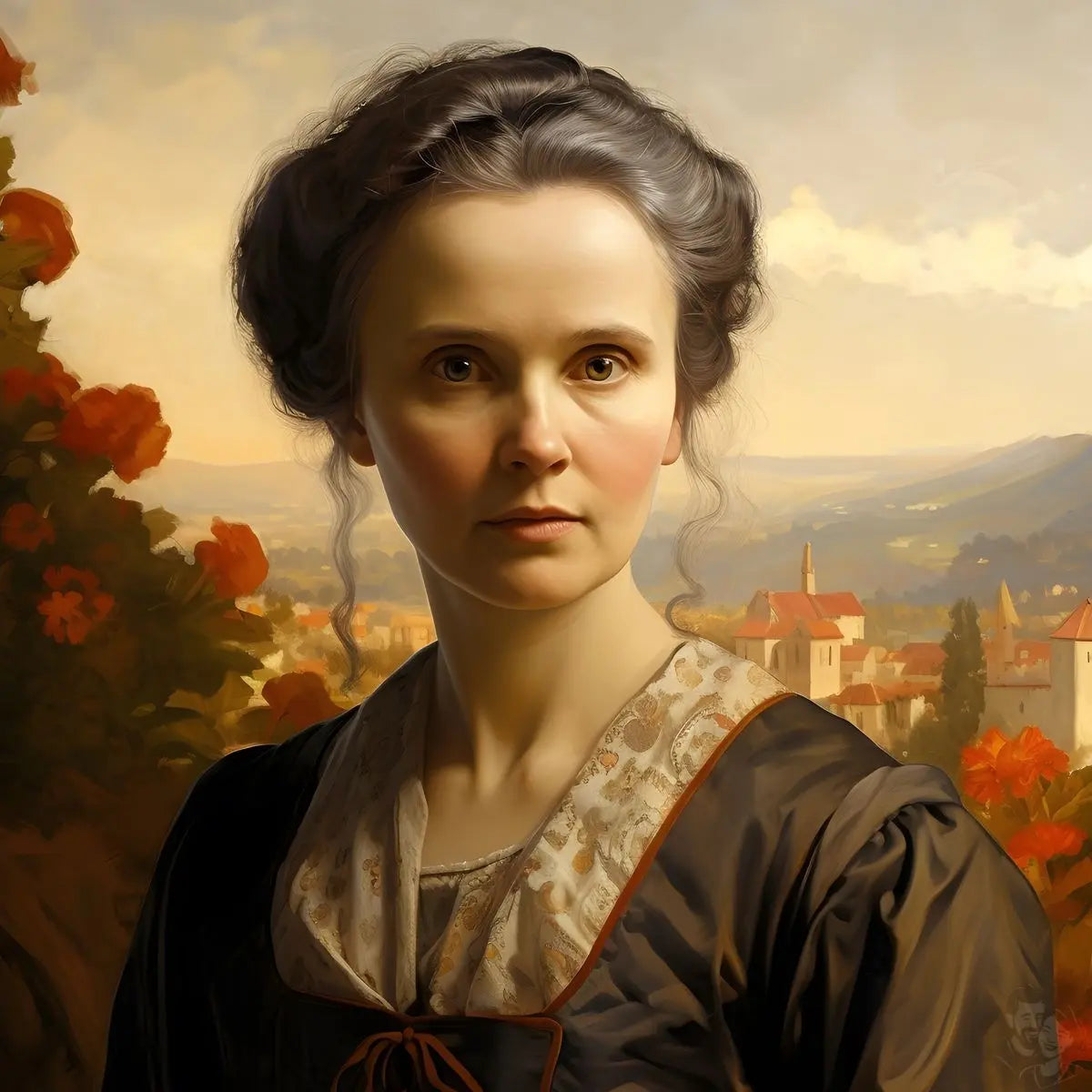 Marie Curie Portrait Leinwand - Renaissance KI Kunst - Prints bei HappyHugPixels
