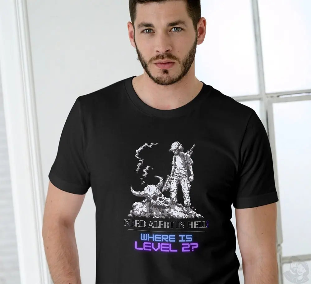 Nerd Alert in Hell T - Shirt - 'Where is Level 2?' – Gaming & Style - T - Shirt bei HappyHugPixels