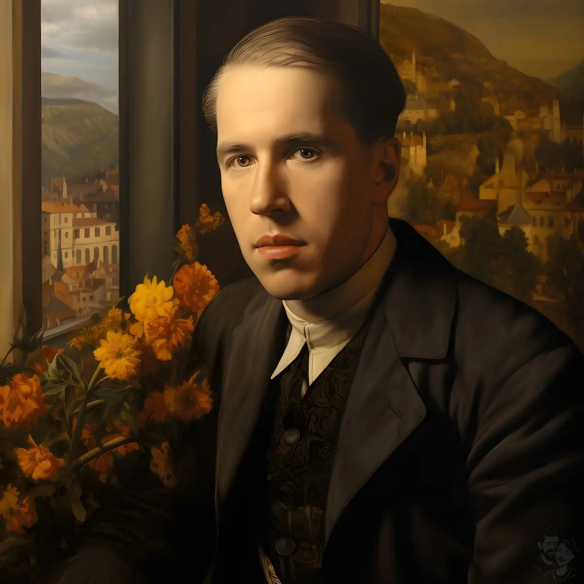 Niels Bohr Portrait Leinwand - Renaissance KI Kunst - Poster bei HappyHugPixels