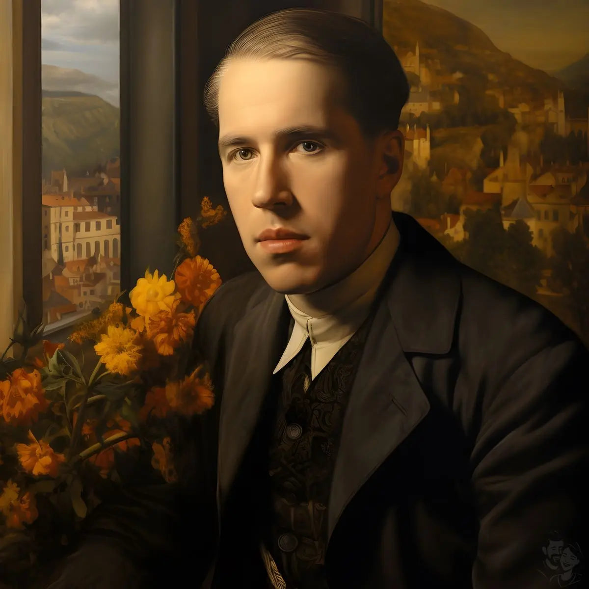 Niels Bohr Portrait Leinwand - Renaissance KI Kunst - Poster bei HappyHugPixels