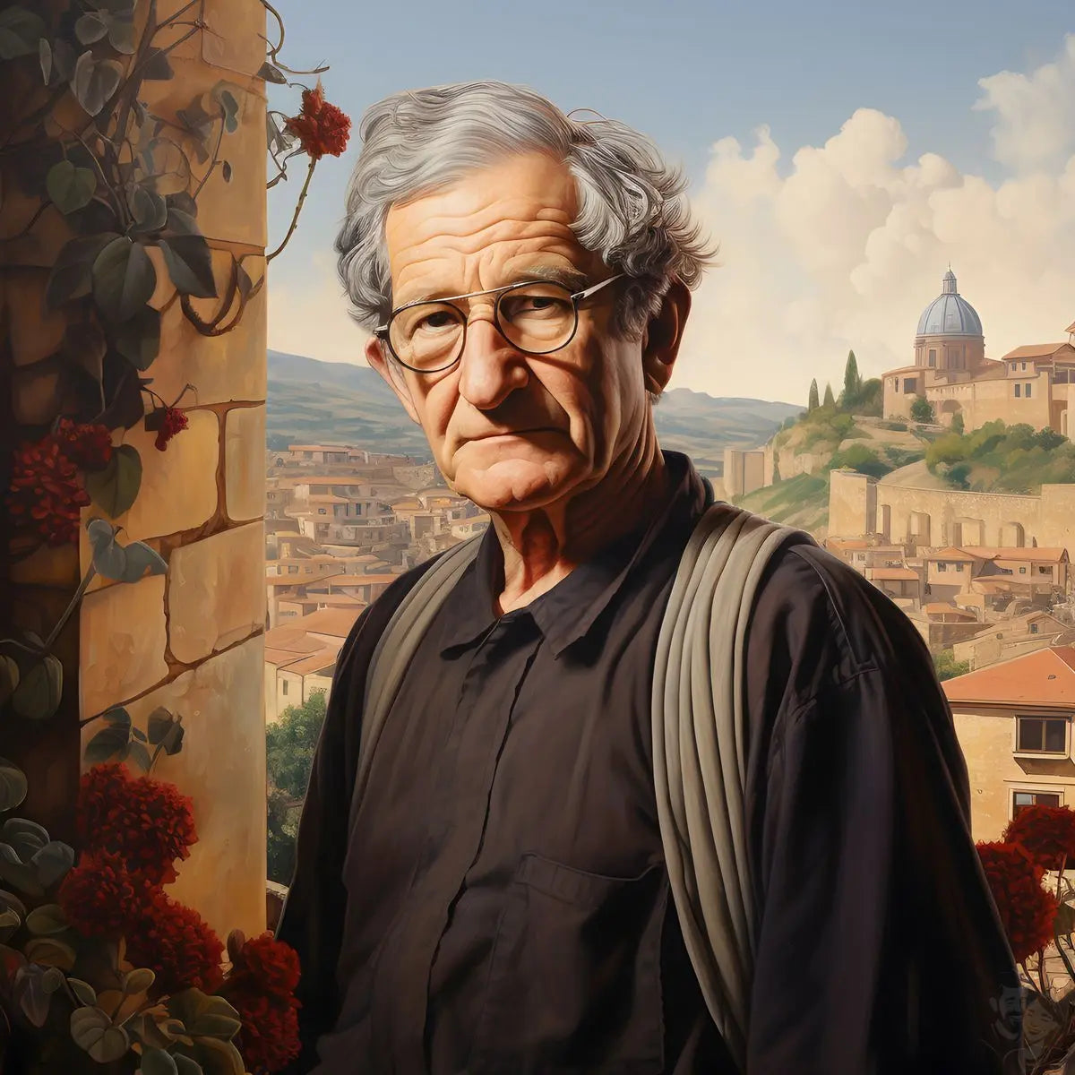 Noam Chomsky Portrait Leinwand - Renaissance KI Kunst - Prints bei HappyHugPixels