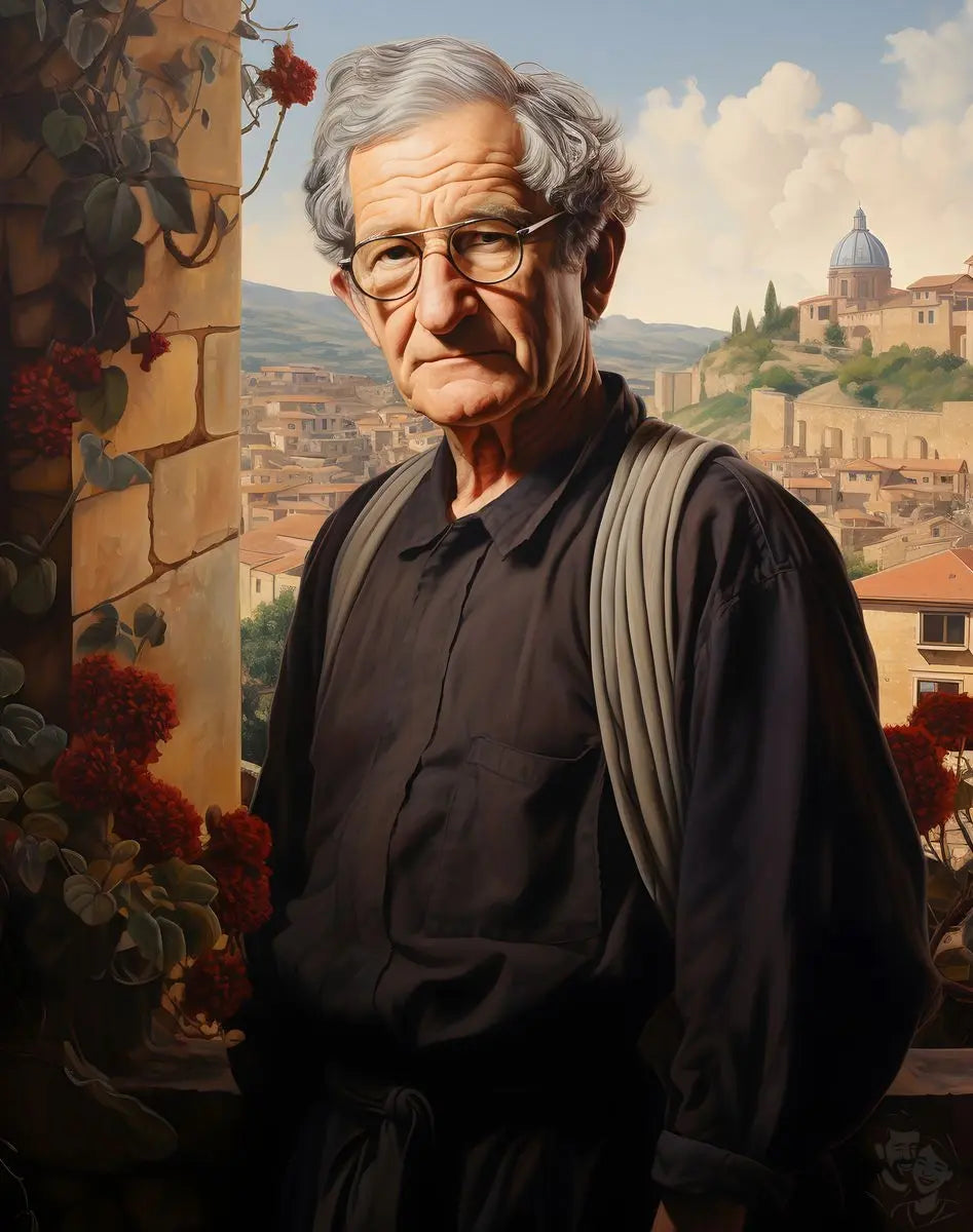 Noam Chomsky Portrait Leinwand - Renaissance KI Kunst - Prints bei HappyHugPixels