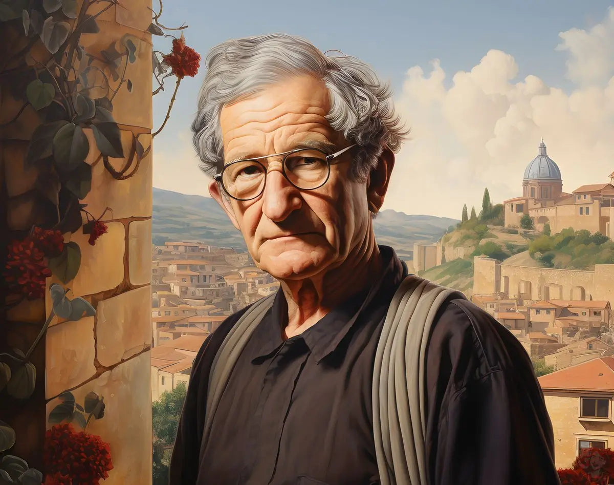 Noam Chomsky Portrait Leinwand - Renaissance KI Kunst - Prints bei HappyHugPixels