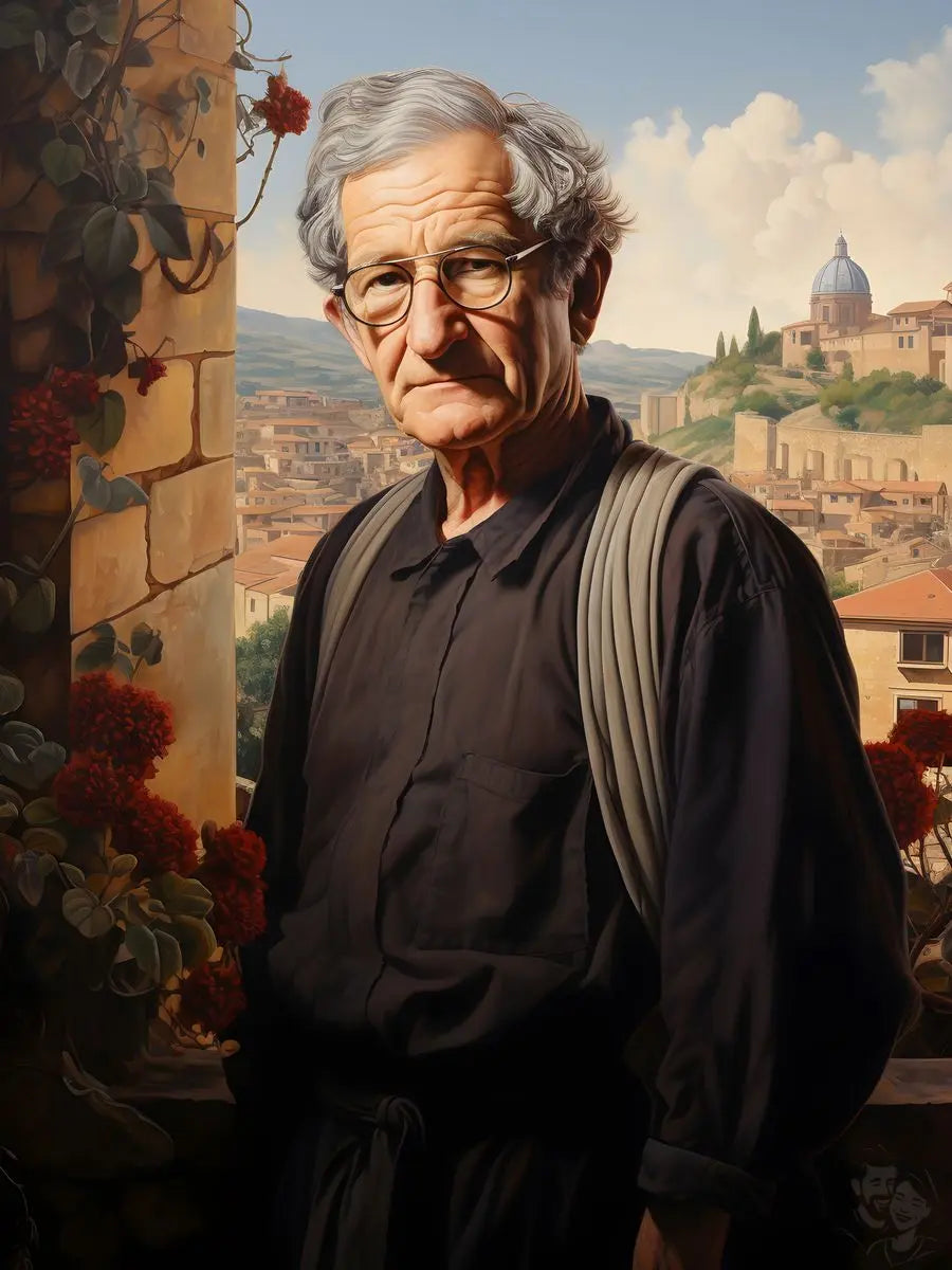 Noam Chomsky Portrait Leinwand - Renaissance KI Kunst - Prints bei HappyHugPixels