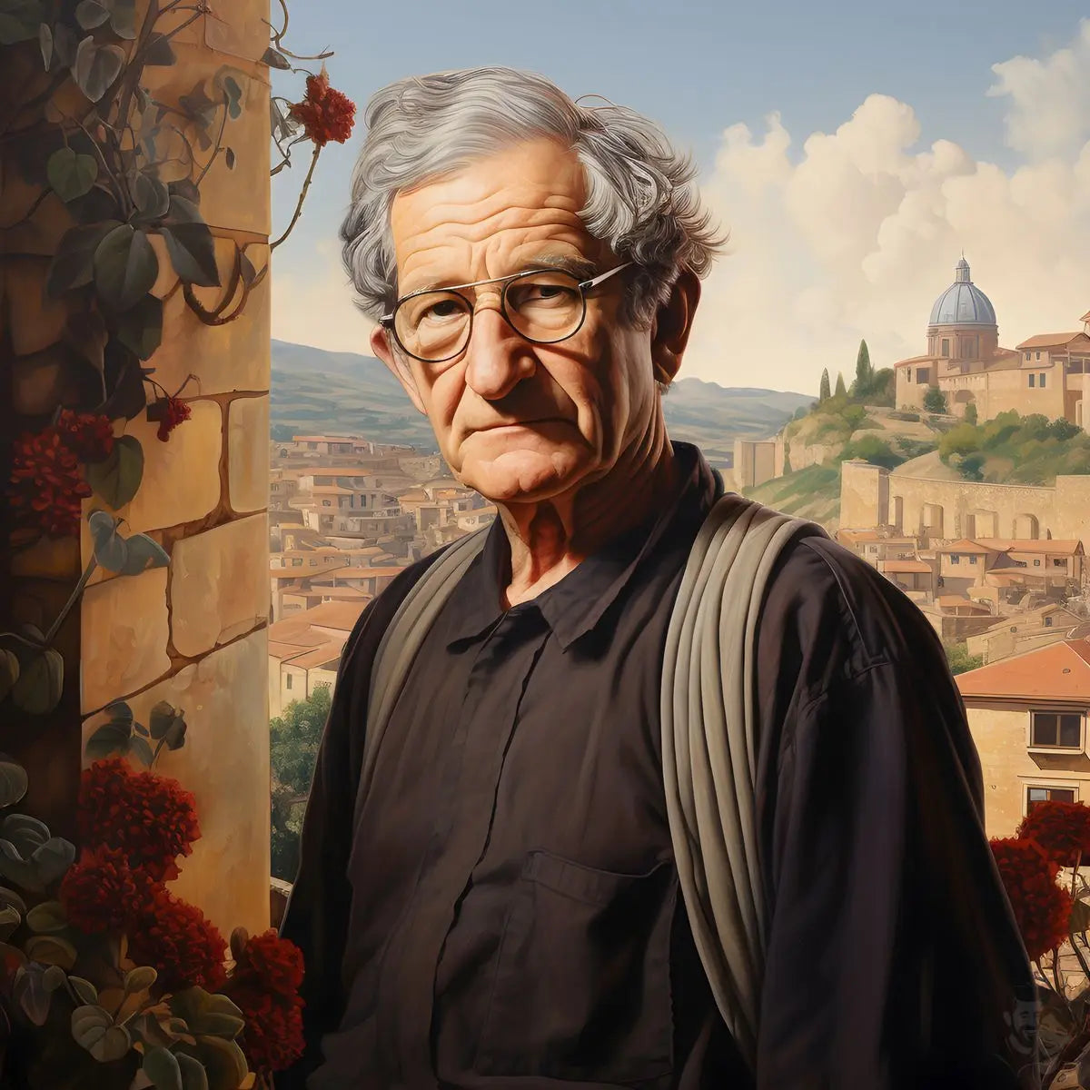 Noam Chomsky Portrait Leinwand - Renaissance KI Kunst - Prints bei HappyHugPixels