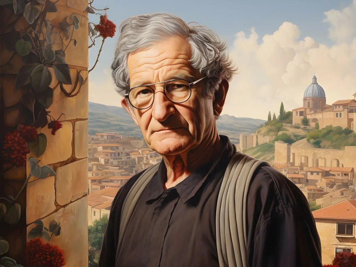 Noam Chomsky Portrait Leinwand - Renaissance KI Kunst - Prints bei HappyHugPixels