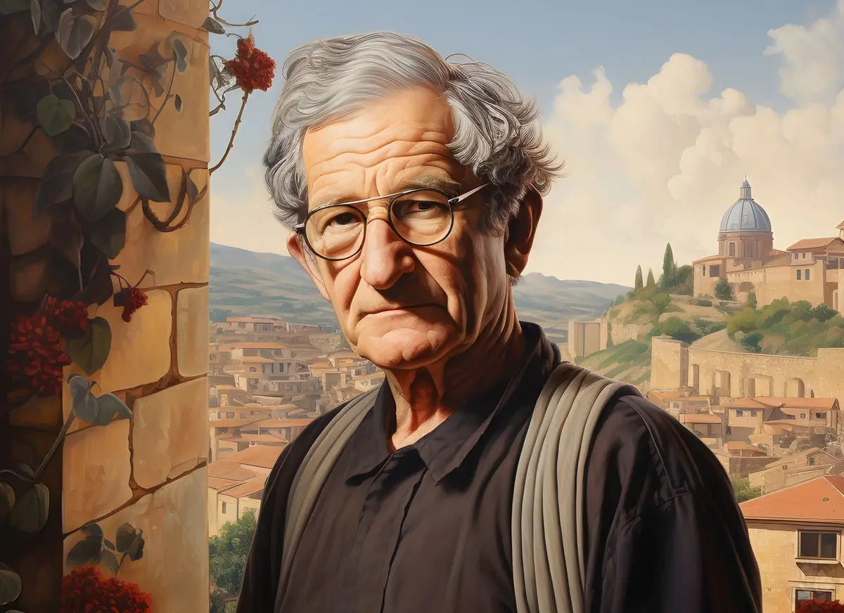 Noam Chomsky Portrait Leinwand - Renaissance KI Kunst - Prints bei HappyHugPixels