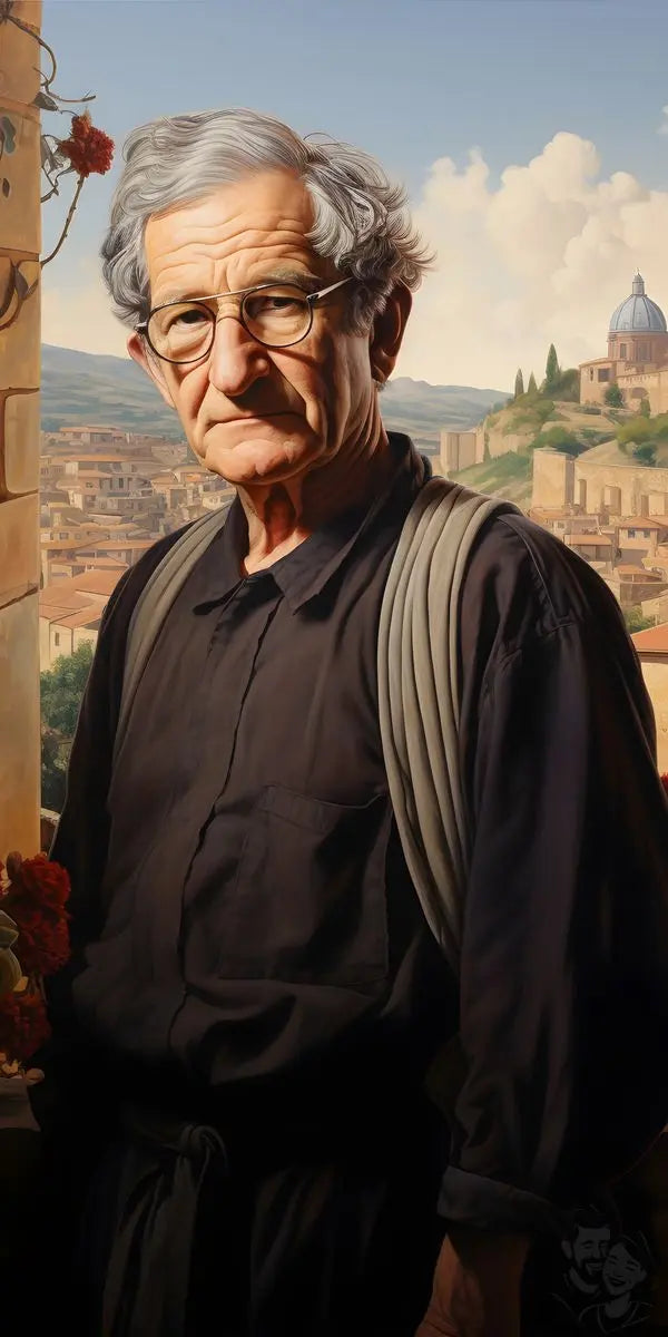Noam Chomsky Portrait Leinwand - Renaissance KI Kunst - Prints bei HappyHugPixels