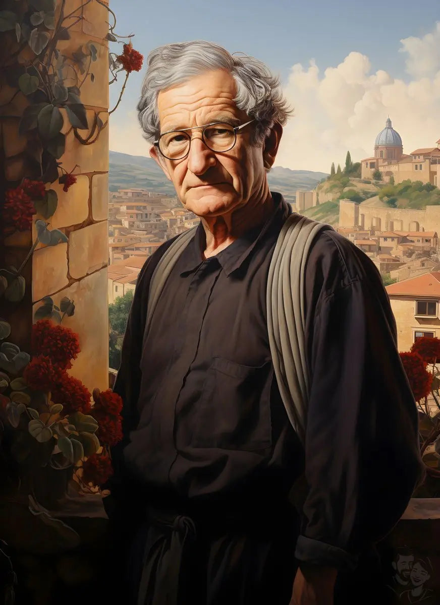 Noam Chomsky Portrait Leinwand - Renaissance KI Kunst - Prints bei HappyHugPixels