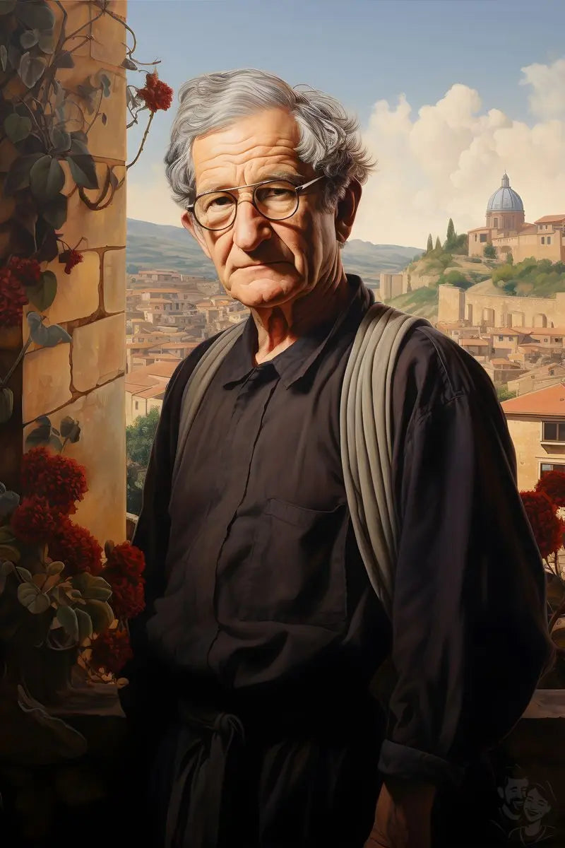 Noam Chomsky Portrait Leinwand - Renaissance KI Kunst - Prints bei HappyHugPixels