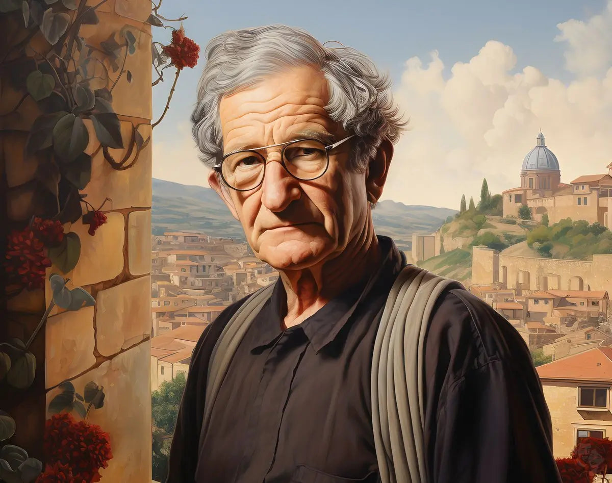 Noam Chomsky Portrait Leinwand - Renaissance KI Kunst - Prints bei HappyHugPixels