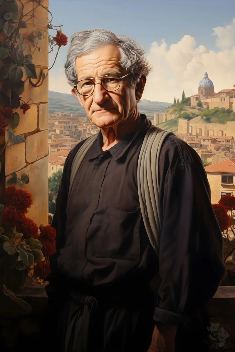 Noam Chomsky Portrait Leinwand - Renaissance KI Kunst - Prints bei HappyHugPixels