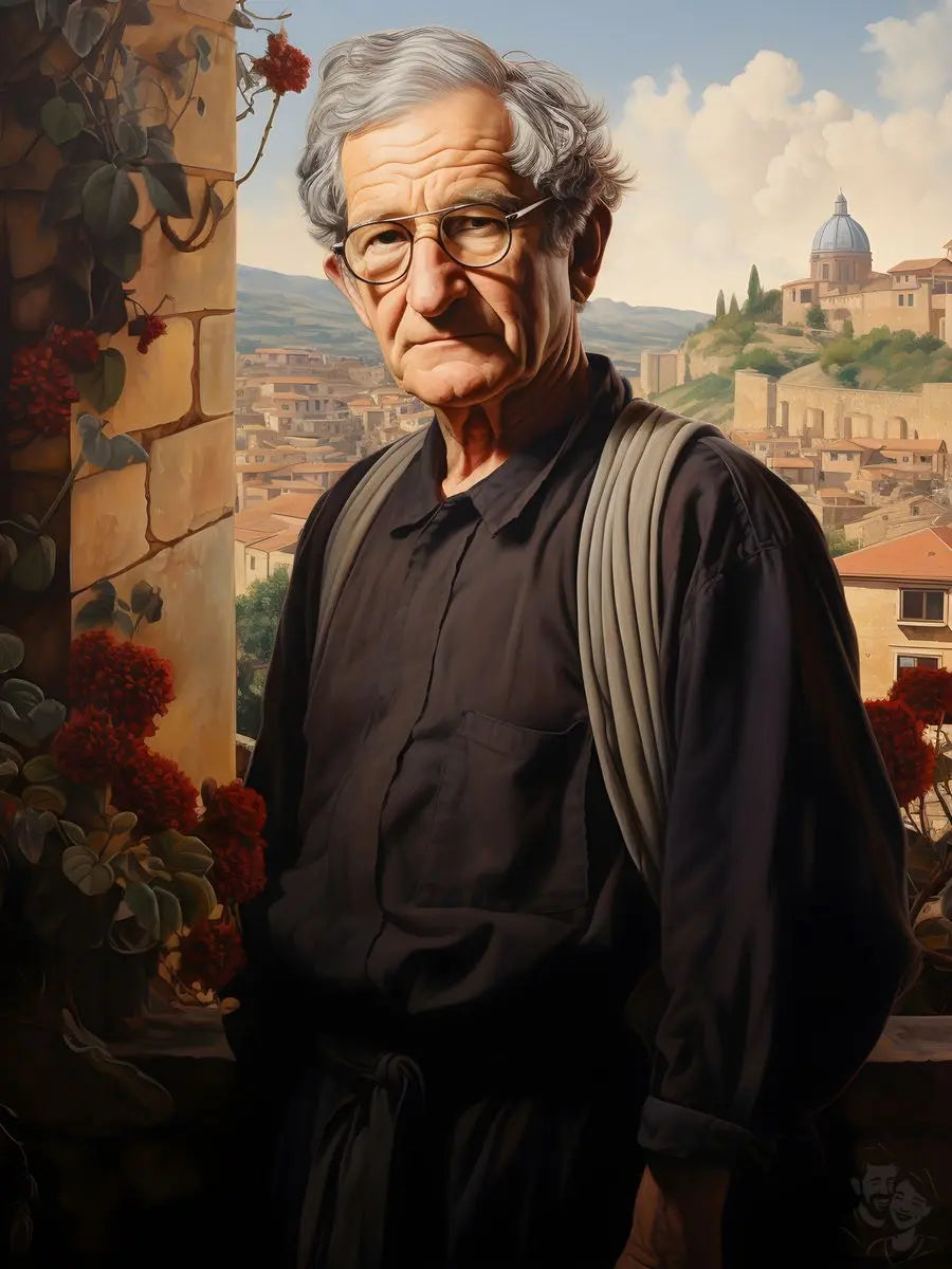 Noam Chomsky Portrait Leinwand - Renaissance KI Kunst - Prints bei HappyHugPixels