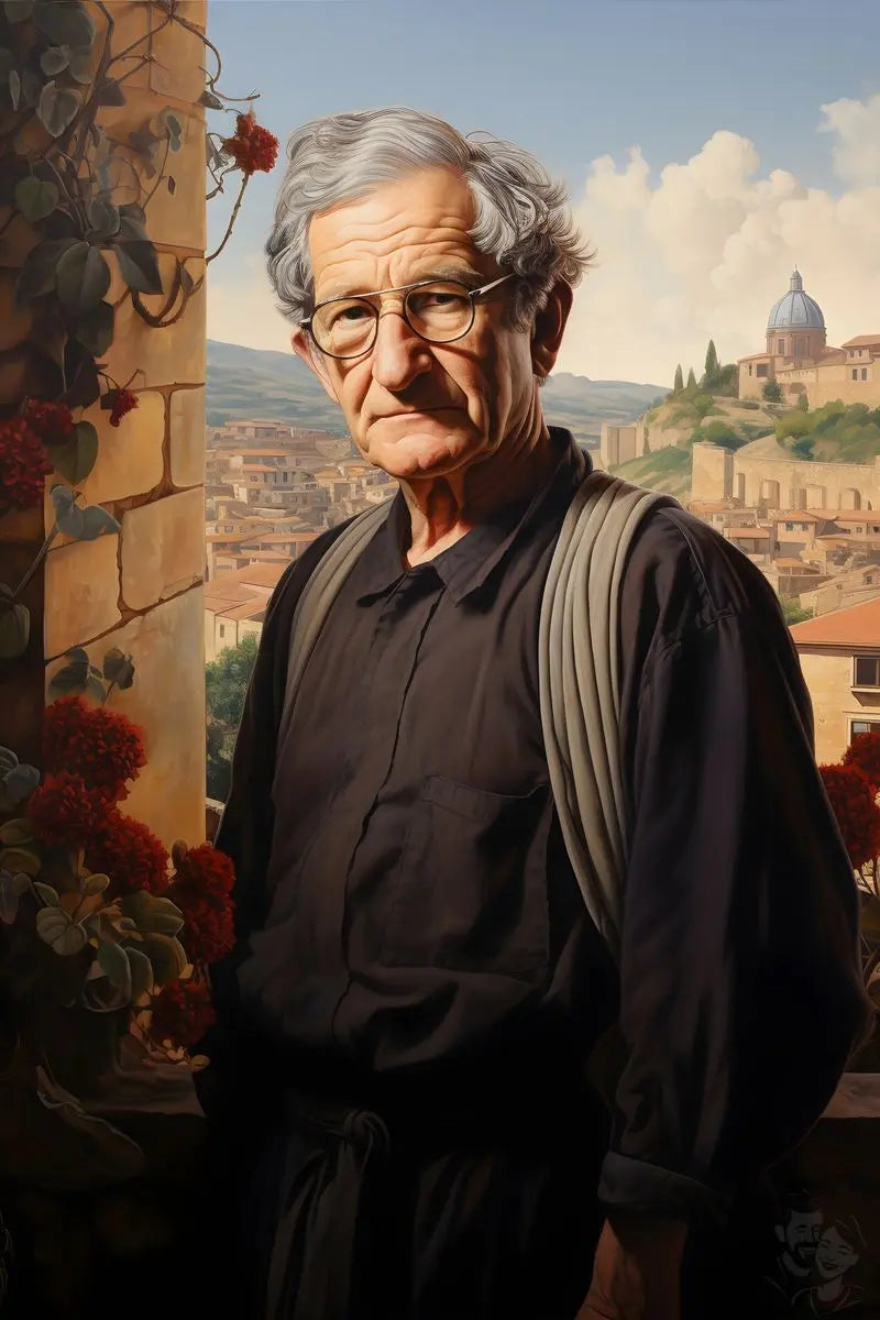 Noam Chomsky Portrait Leinwand - Renaissance KI Kunst - Prints bei HappyHugPixels