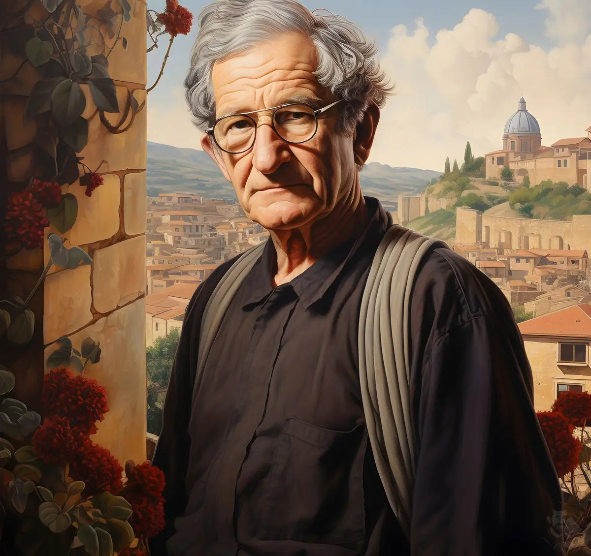 Noam Chomsky Portrait Leinwand - Renaissance KI Kunst - Prints bei HappyHugPixels
