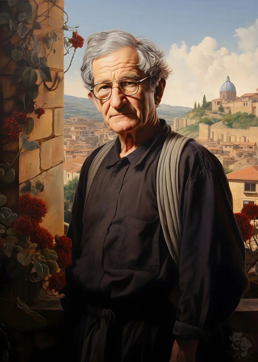 Noam Chomsky Portrait Leinwand - Renaissance KI Kunst - Prints bei HappyHugPixels