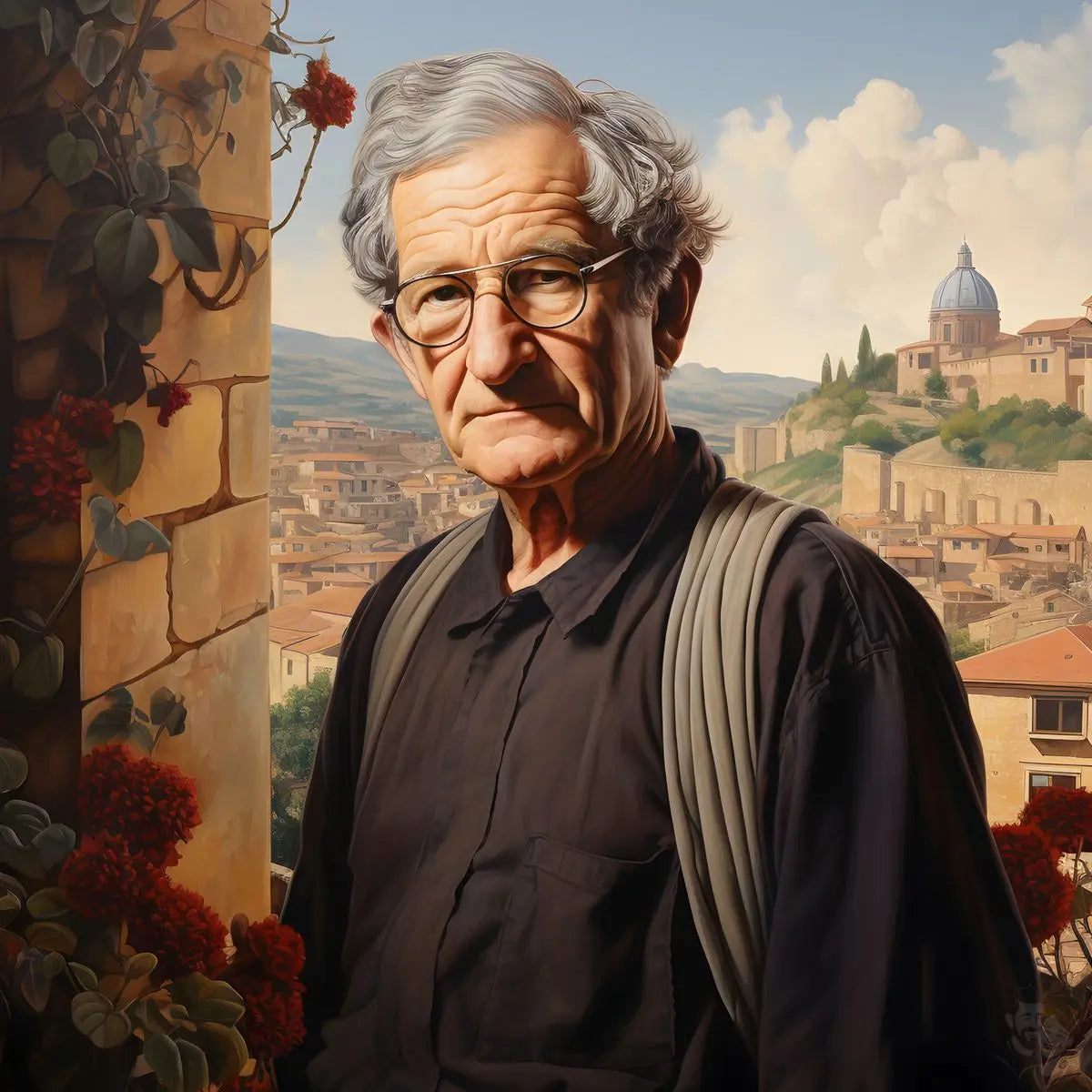 Noam Chomsky Portrait Leinwand - Renaissance KI Kunst - Prints bei HappyHugPixels