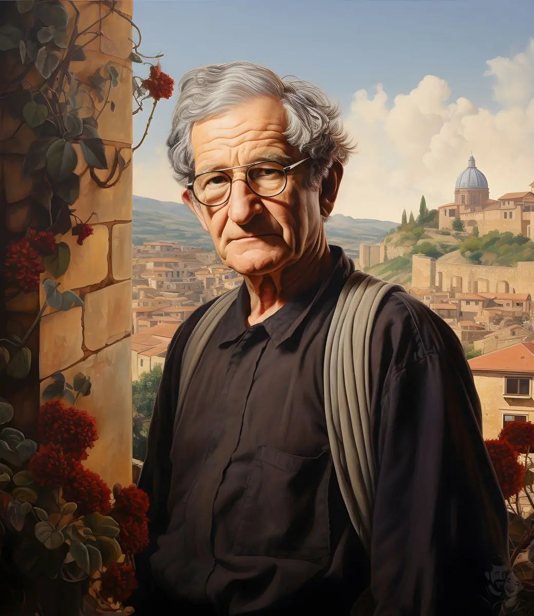 Noam Chomsky Portrait Leinwand - Renaissance KI Kunst - Prints bei HappyHugPixels