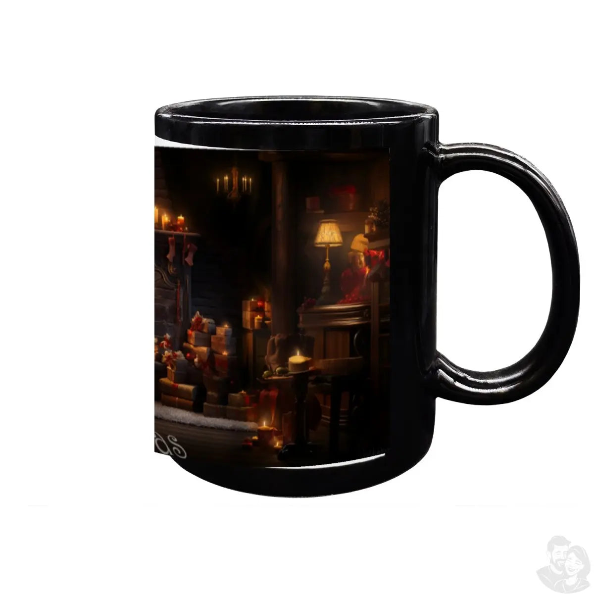 Schwarze Festliche Kamin - Keramiktasse mit Weihnachtsmotiv - 330ml - bei HappyHugPixels