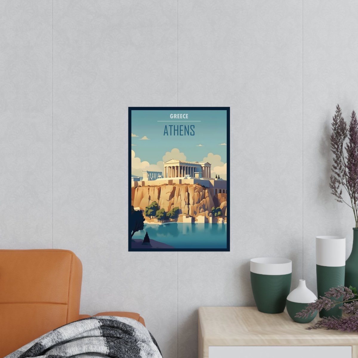 Athen Poster - Eindrucksvolle Akropolis - Illustration in Sonnenfarben - Poster bei HappyHugPixels