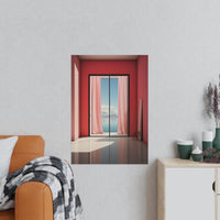 Ausblick in Scharlach Poster - Elegantes Fensterblick - Kunstposter - Poster bei HappyHugPixels