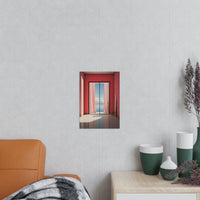 Ausblick in Scharlach Poster - Elegantes Fensterblick - Kunstposter - Poster bei HappyHugPixels