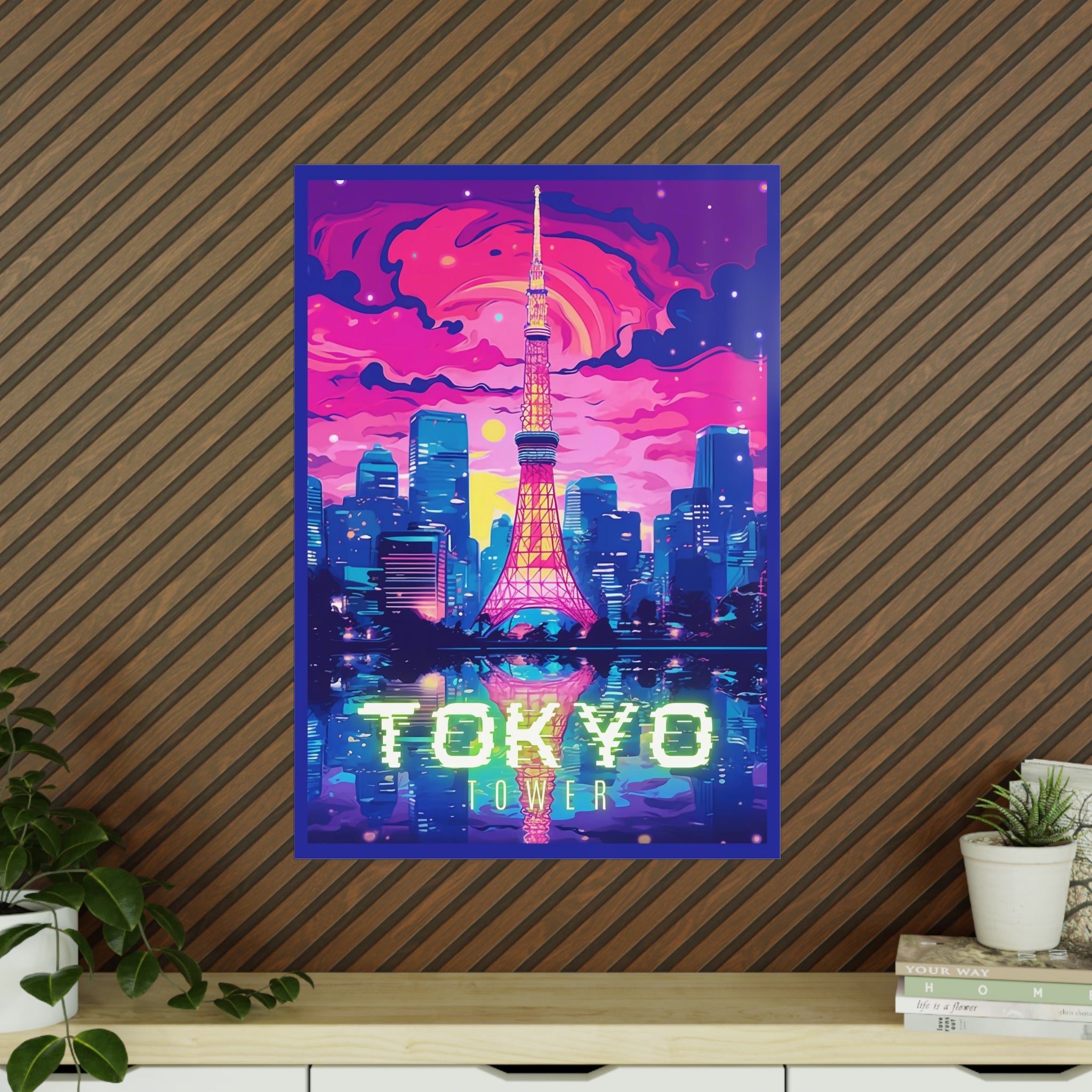 Tokio Tower Poster bei Nacht - Eindrucksvolles Travel Poster - Poster bei HappyHugPixels