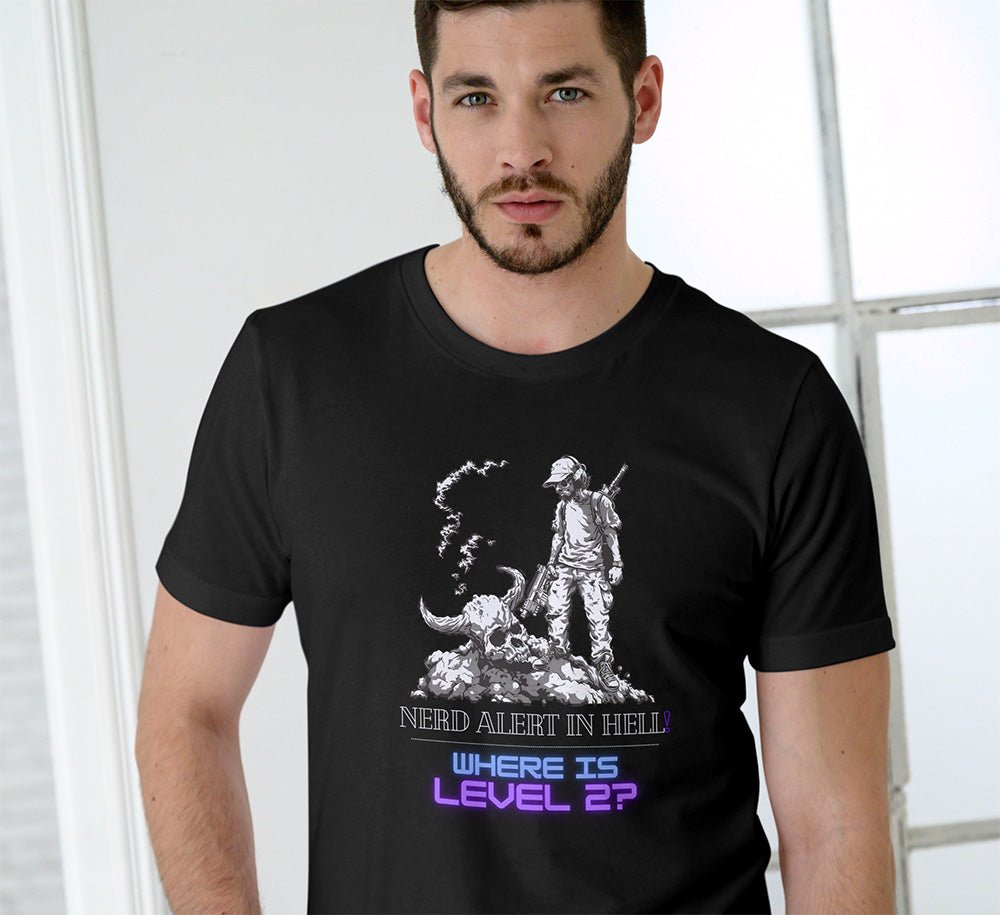 Nerd Alert in Hell T - Shirt - 'Where is Level 2?' – Gaming & Style - T - Shirt bei HappyHugPixels