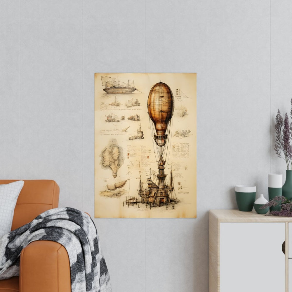 DaVinci-Stil Poster: 'Dirigibile di Leonardo' – Luftschiff als Renaissance-Kunstwerk - HappyHugPixels