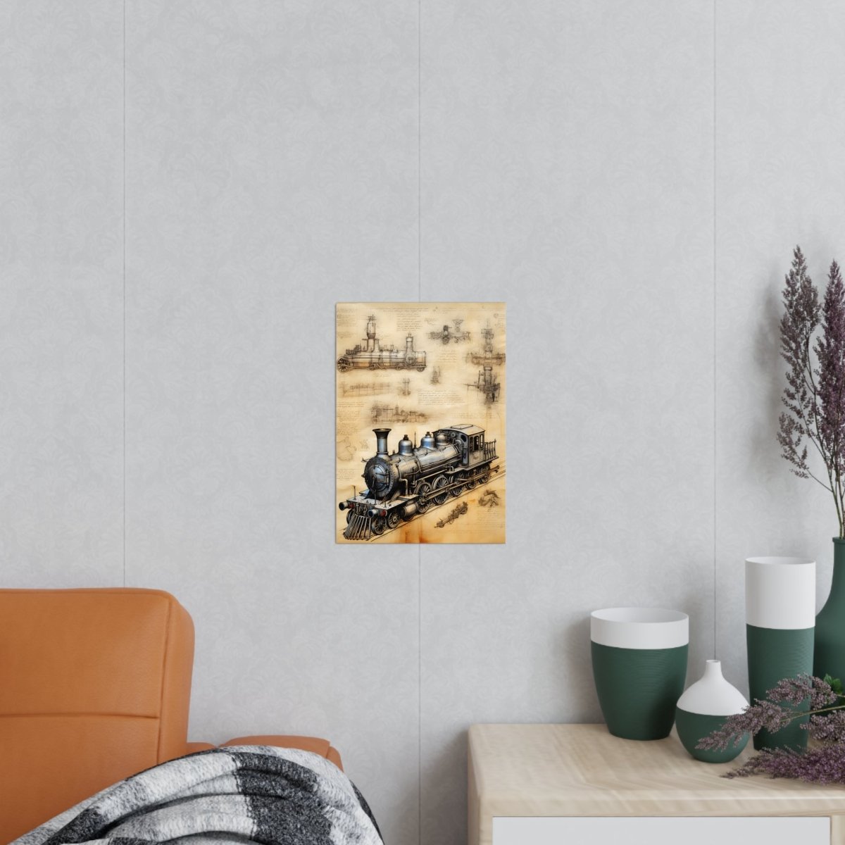 Eisenbahn daVinci Poster 'Locomotiva di Leonardo' KI Kunstwerk - Poster bei HappyHugPixels