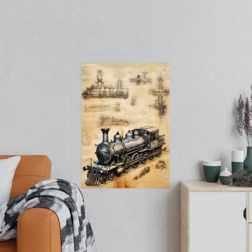Eisenbahn daVinci Poster 'Locomotiva di Leonardo' KI Kunstwerk - Poster bei HappyHugPixels