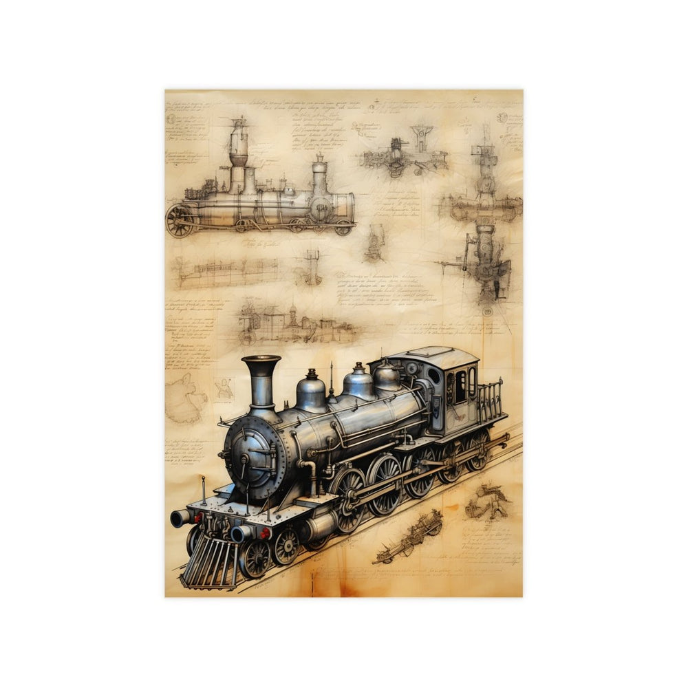 DaVinci-Stil Poster: 'Locomotiva di Leonardo' – Eisenbahnlok als Renaissance-Kunstwerk - HappyHugPixels
