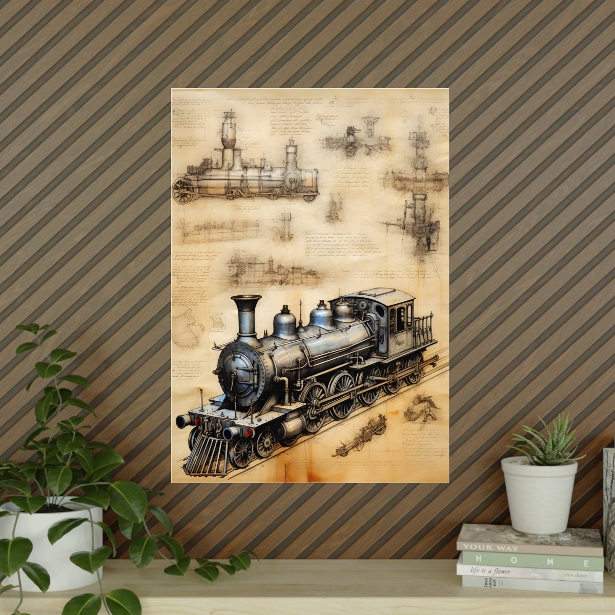 Eisenbahn daVinci Poster 'Locomotiva di Leonardo' KI Kunstwerk - Poster bei HappyHugPixels