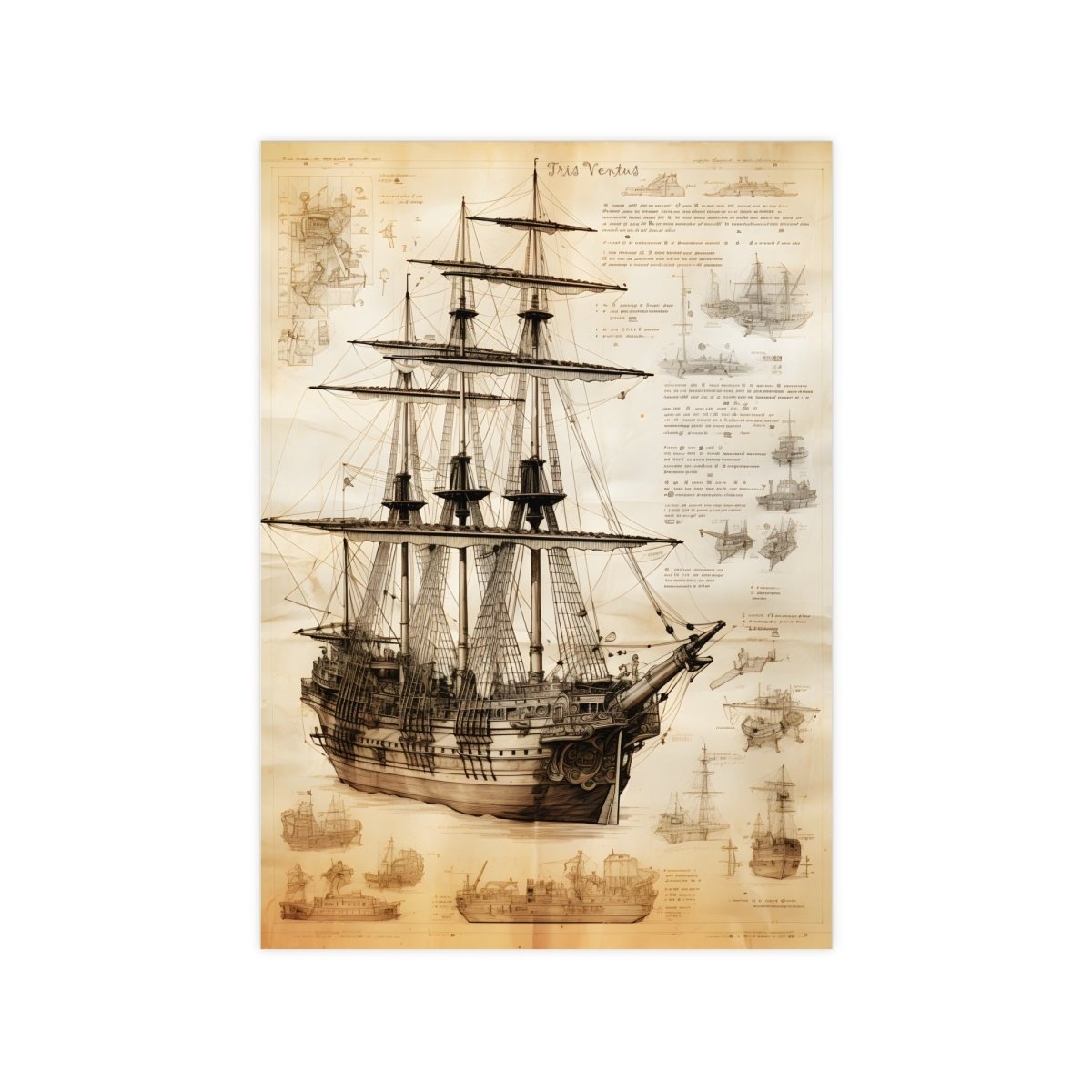 Segelschiff daVinci Poster Nautica Antiqua – KI Illustration - Poster bei HappyHugPixels