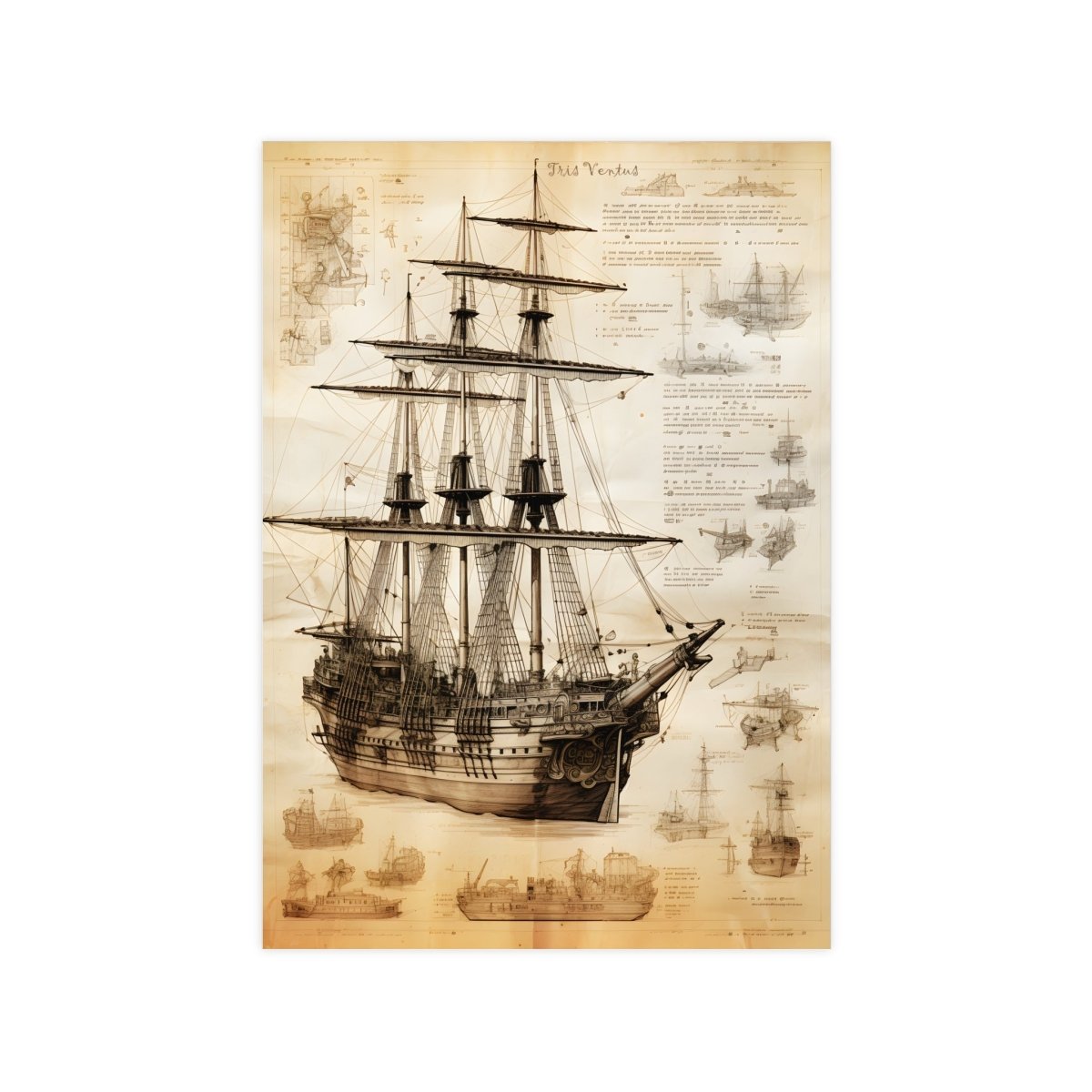 Segelschiff daVinci Poster Nautica Antiqua – KI Illustration - Poster bei HappyHugPixels